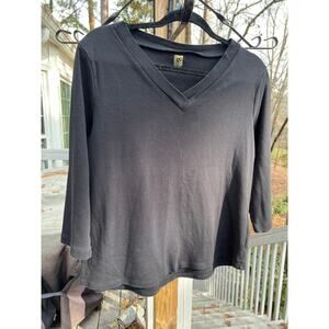Anne Klein Black V-Neck Cotton 3/4 Sleeve T-Shirt – Size PL